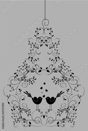 wrought iron cage with flowers and cute cartoon birds