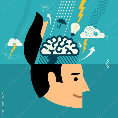 Flat design concept for brainstorming process