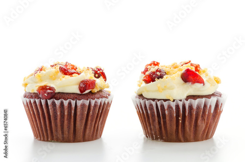 Red cupcake velvet isolated white background