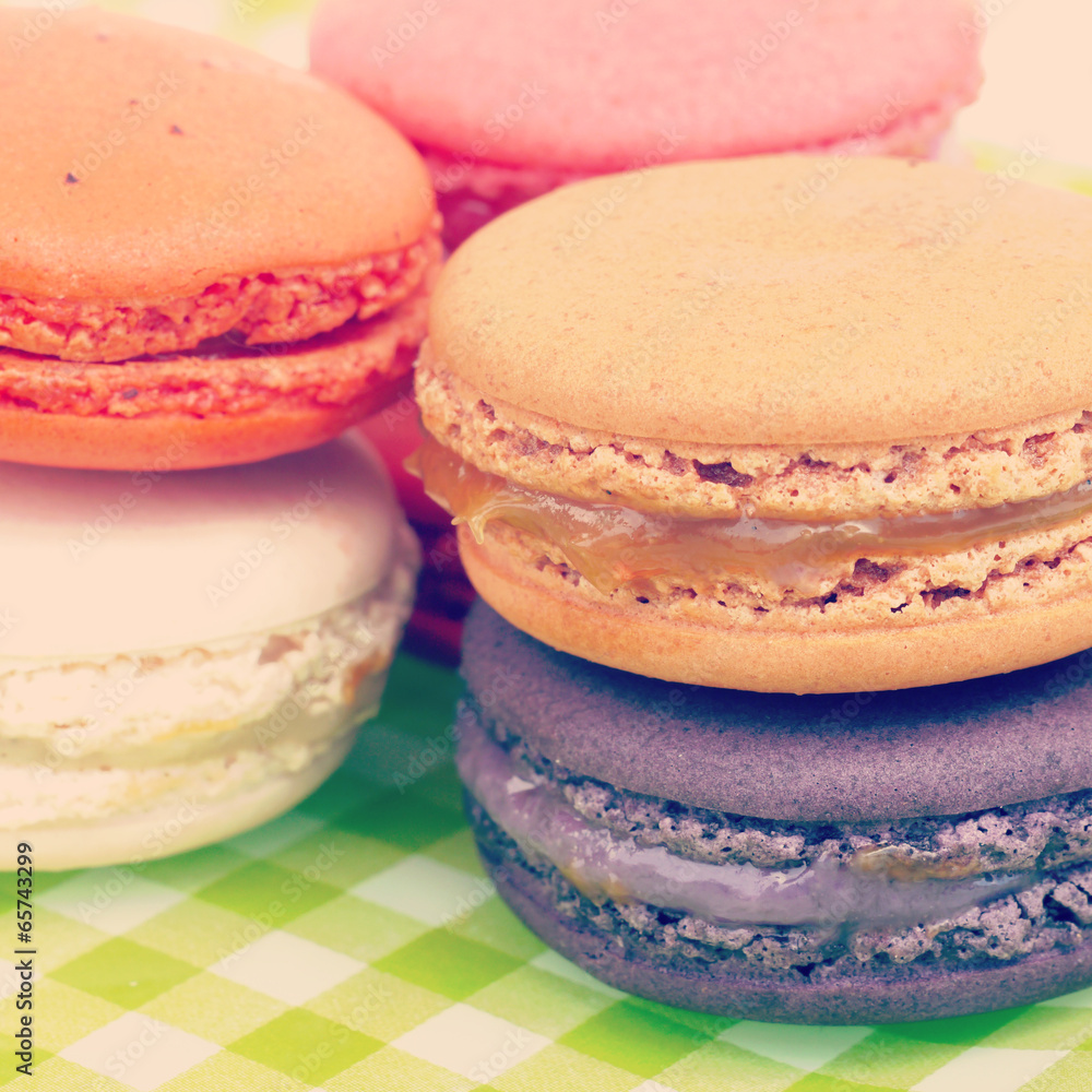 Sweet and colourful french macarons retro-vintage style