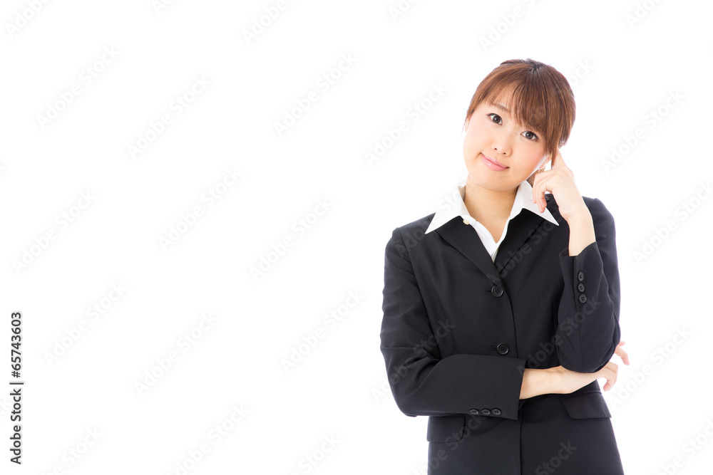 asian businesswoman thinking on white background asian businesswoman thinking on white background
