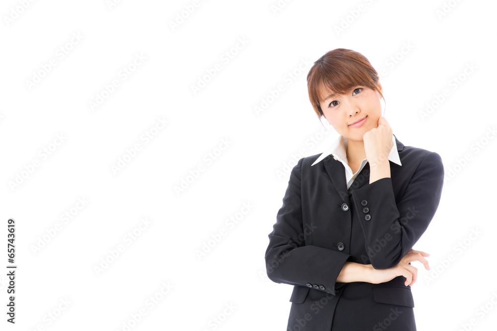 asian businesswoman thinking on white background asian businesswoman thinking on white background