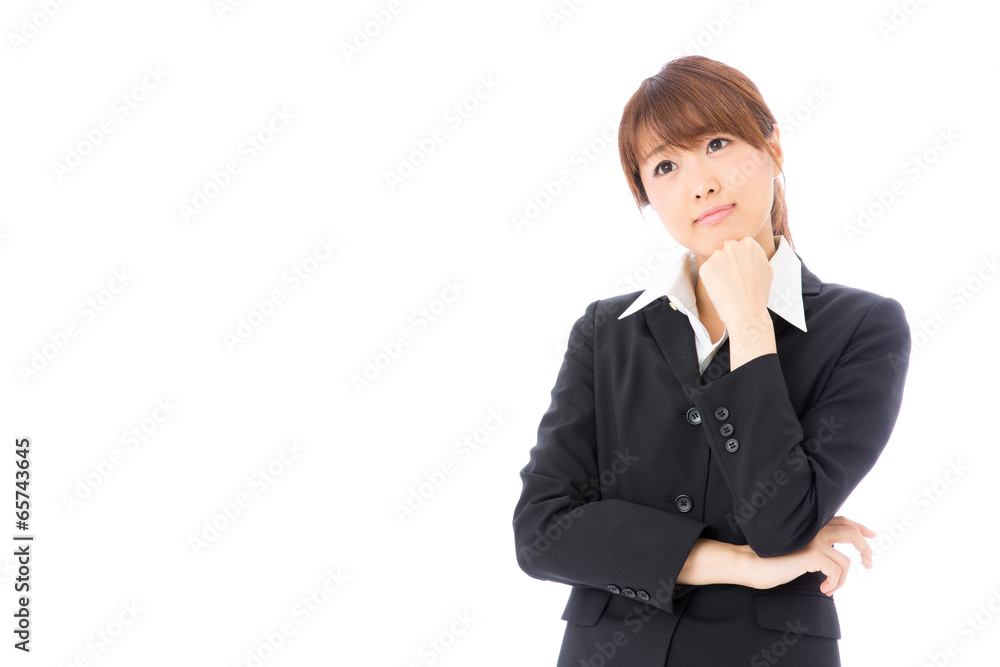 asian businesswoman thinking on white background asian businesswoman thinking on white background
