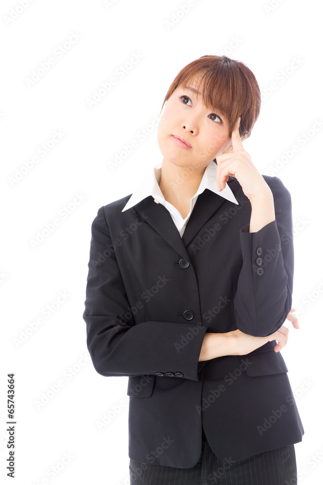 asian businesswoman thinking on white background asian businesswoman thinking on white background