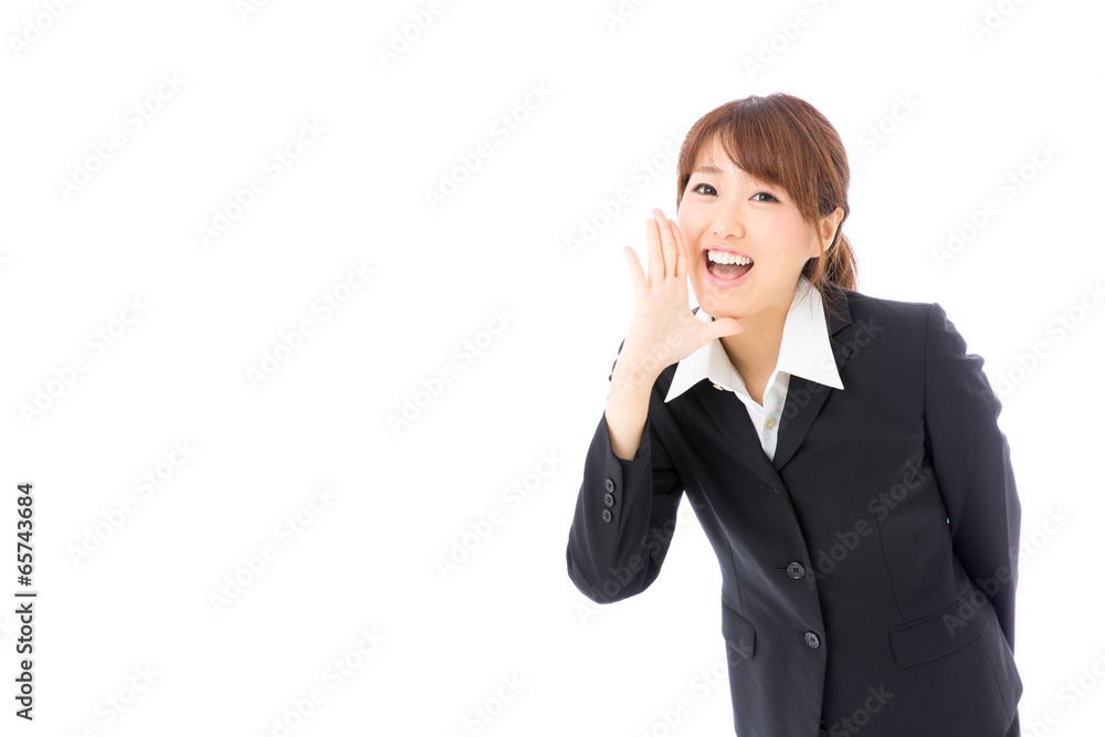 asian businesswoman calling on white background asian businesswoman calling on white background
