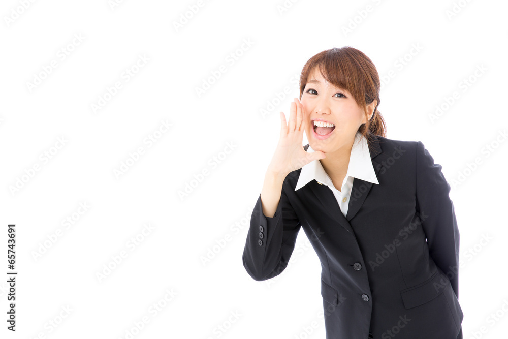 asian businesswoman calling on white background asian businesswoman calling on white background