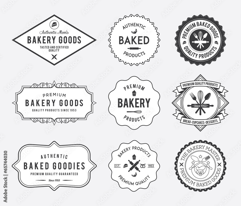 Bakery goods badges black and white