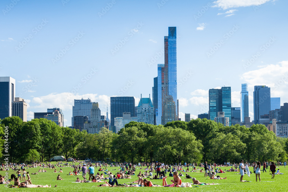 People resting in central park - New York - USA - obrazy, fototapety, plakaty 