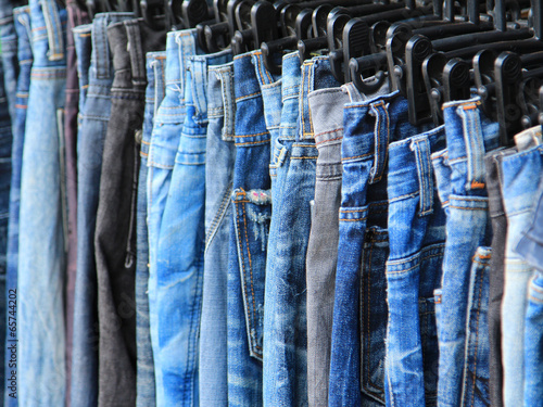 Row of hanged jeans