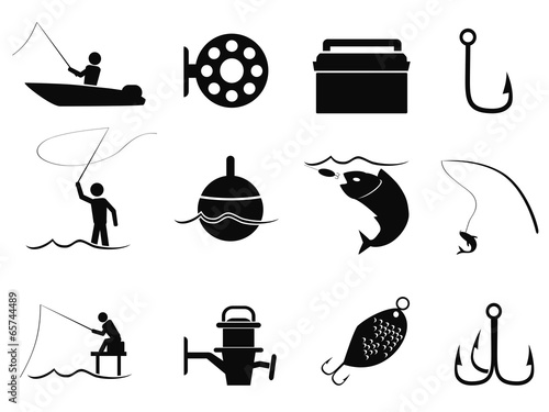 black fishing icons set