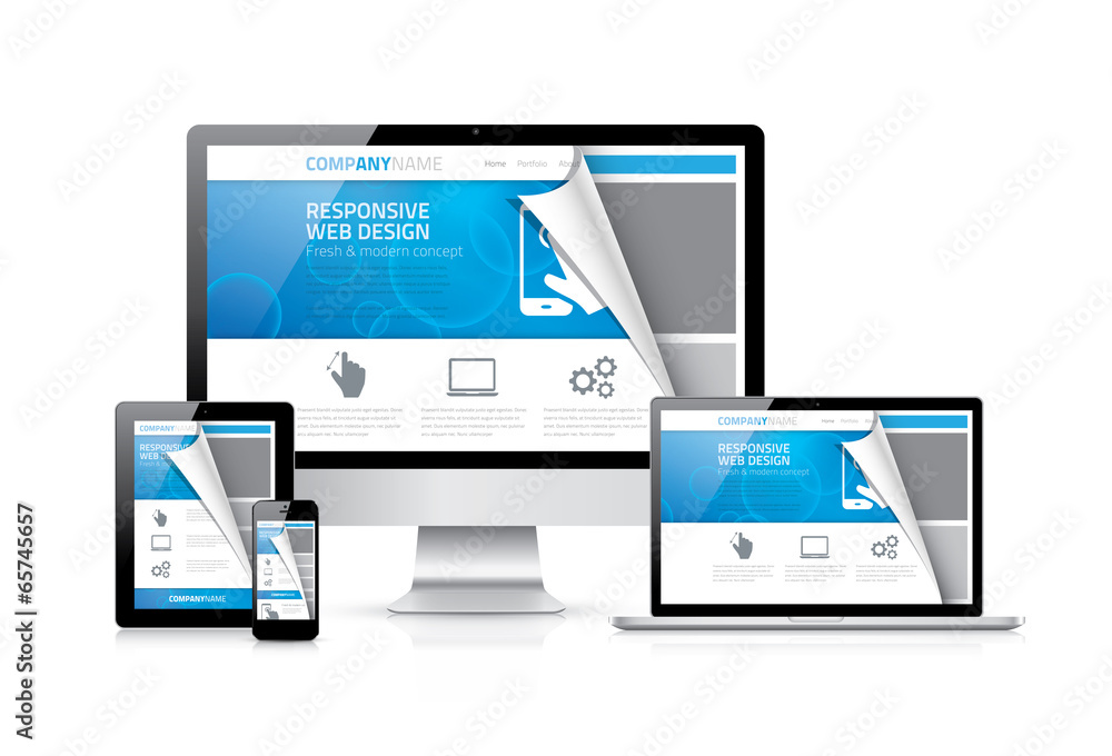 Responsive web design vector with realistic electronic devices.