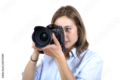 girl take a photo with digital camera