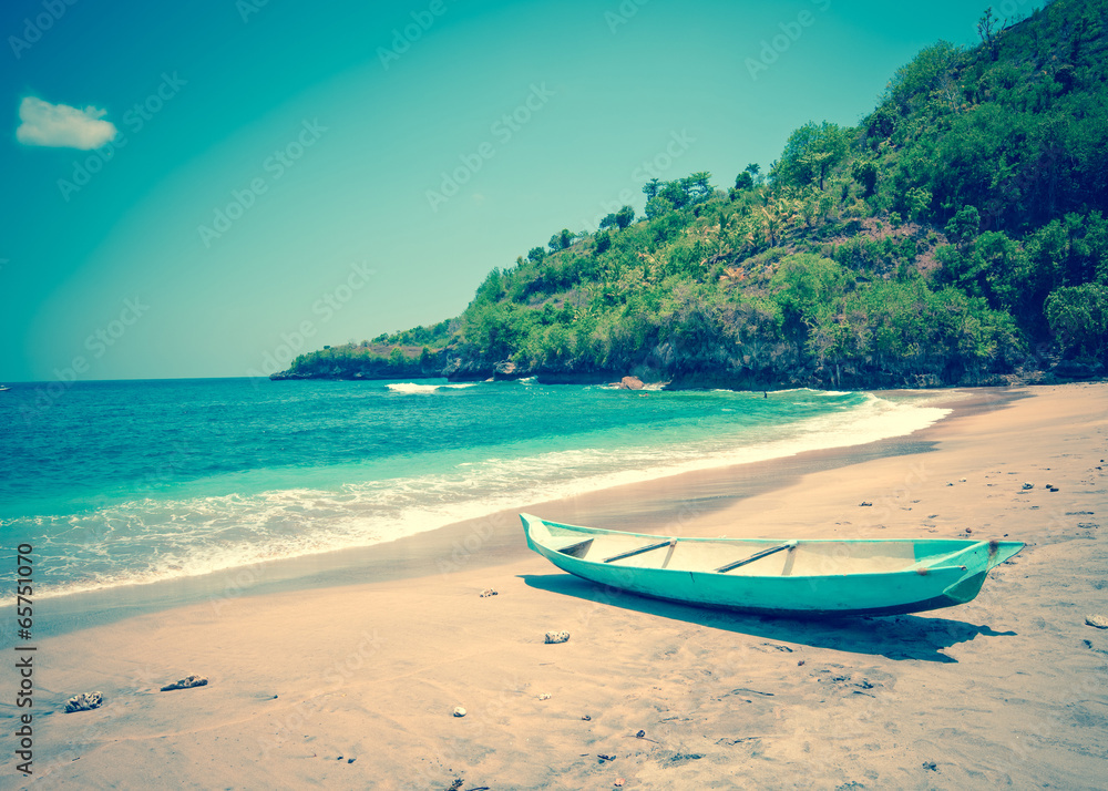 Indonesia.Bali.Traditional national boat on an ocean coast Indonesia.Bali.Traditional national boat on an ocean coast