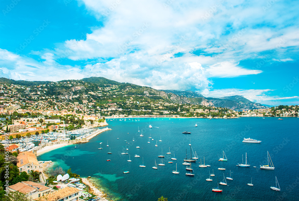 view of luxury resort and bay of Cote d'Azur. french riviera