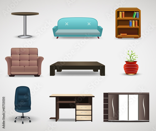 Furniture icons, set of interior elements