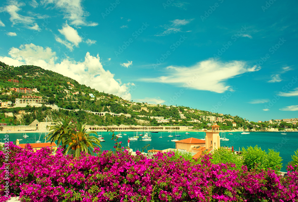 french flower coast, view of small city near Nice and Monaco