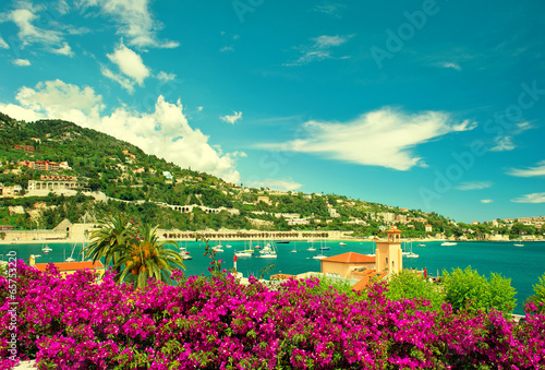 Fototapeta Naklejka Na Ścianę i Meble -  french flower coast, view of small city near Nice and Monaco