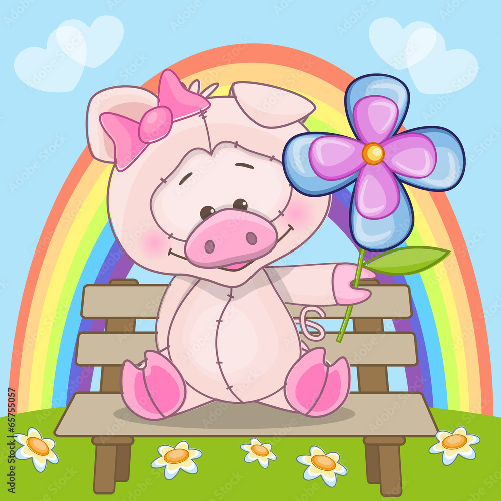 Fototapeta premium Pig with flower