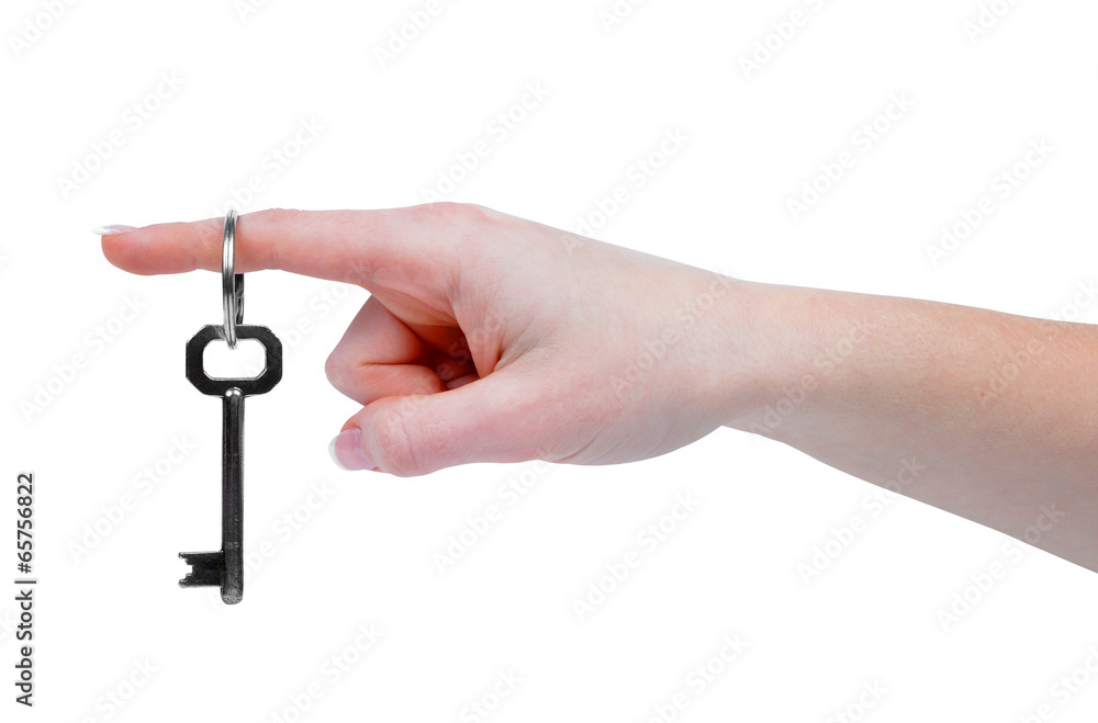 Hands and key isolated on white background Hands and key isolated on white background