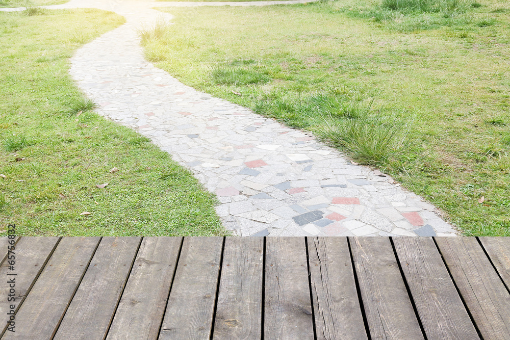 wooden platform before path wooden platform before path