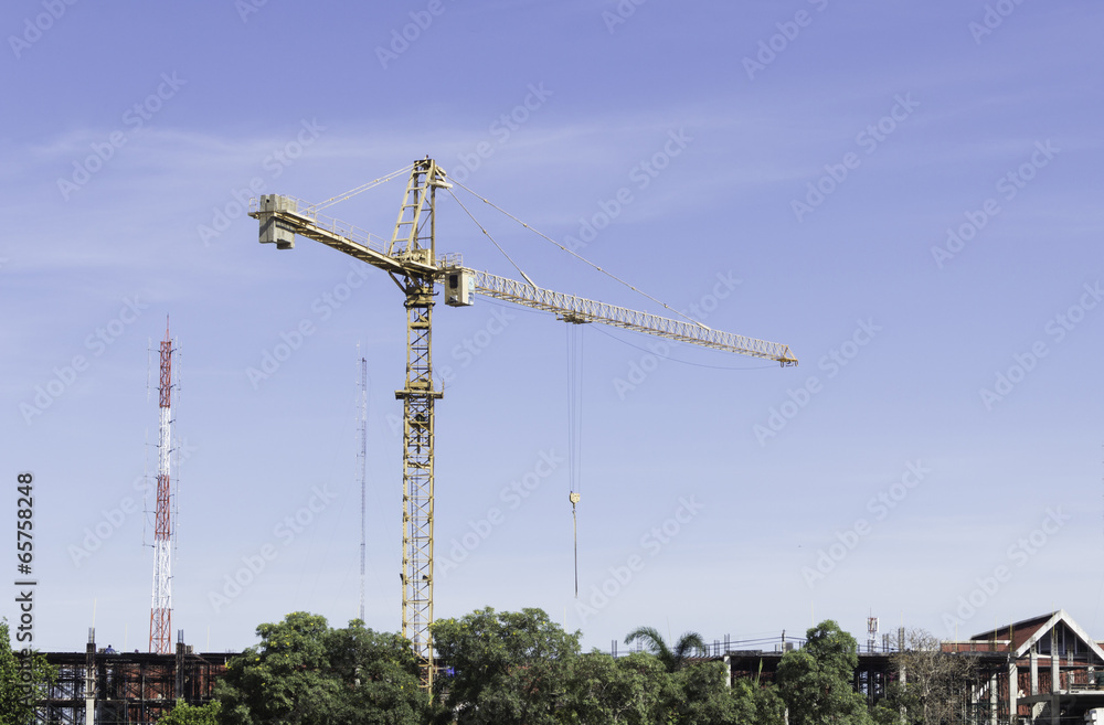 contruction crane as blue sky