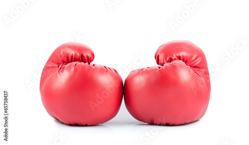 Pair of red leather boxing gloves isolated © sorapop