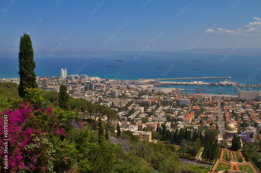 Haifa city view from the Bahai gardens, Israel
