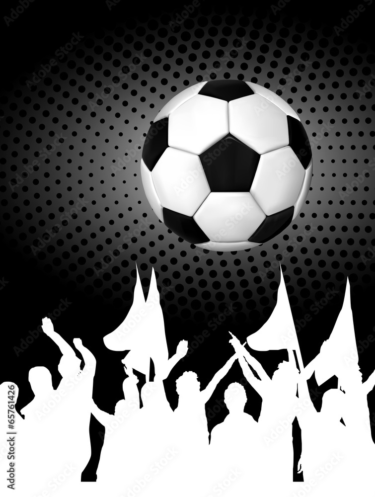 Obraz premium Soccer ball (football) with silhouettes of fans