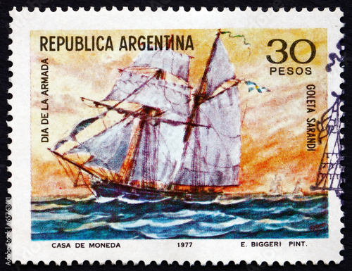 Postage stamp Argentina 1977 Schooner Sarandi, by Emilio Biggeri