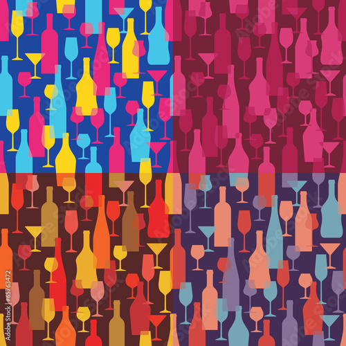 Background with Wine Bottles and Glasses - Seamless Pattern