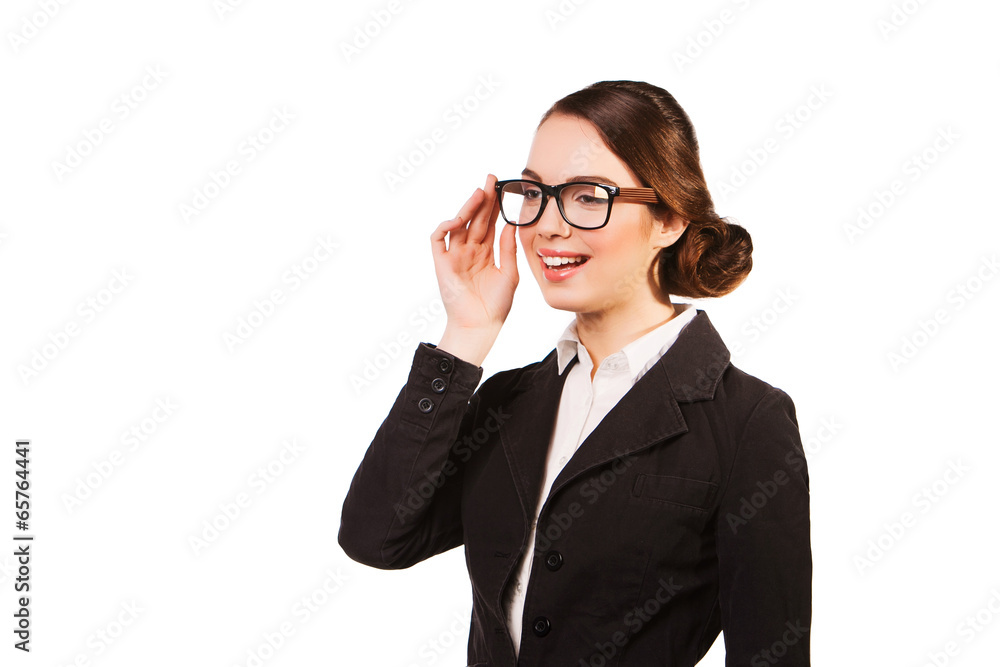 beautiful smiling young business woman in glasses, isolated over beautiful smiling young business woman in glasses, isolated over