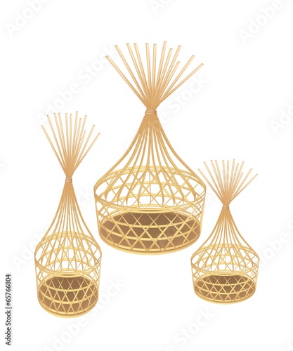 Brown Bamboo Wicker Baskets on White Background