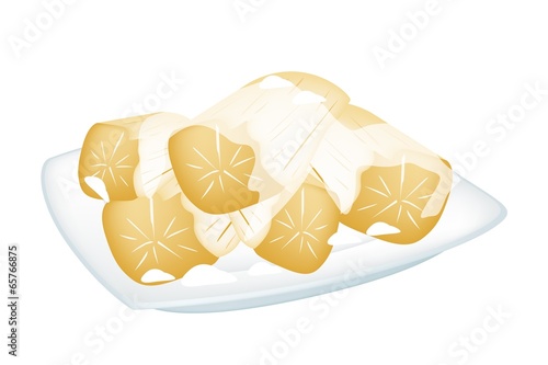 Potato in Coconut Milk on White Background