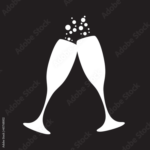 black and white champagne glasses with bubbles