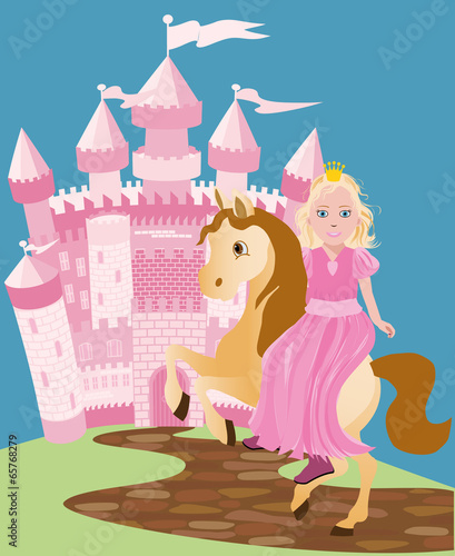 Little cute princess and pony  vector illustration