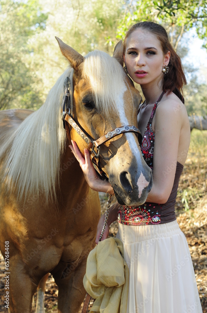 Fototapeta premium Young lady with horse