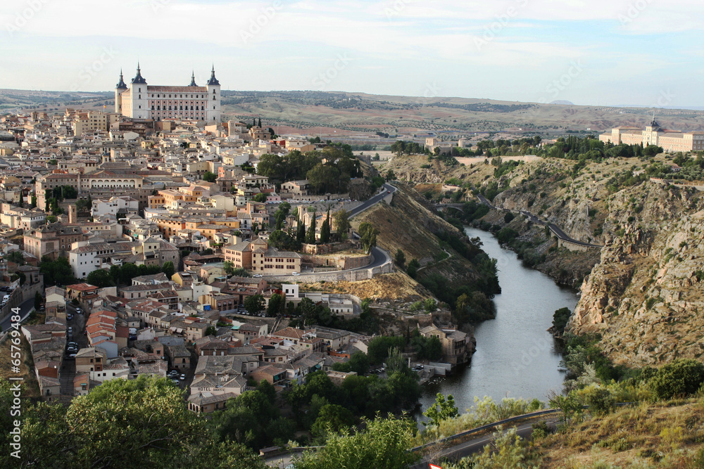 Landscape of medieval city of Toledo at sunset, Spain