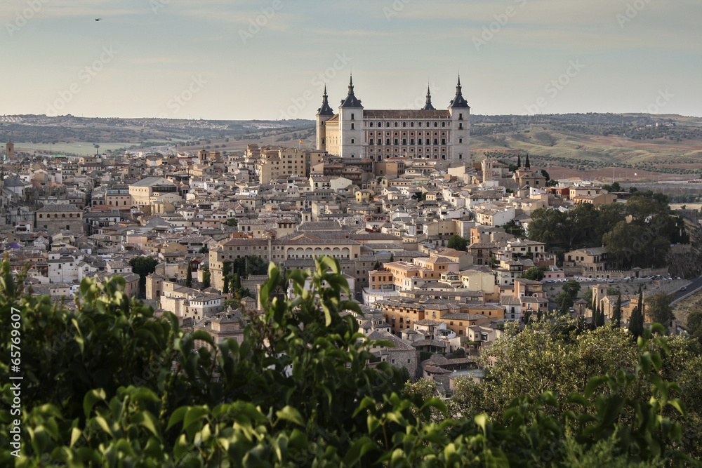 Landscape of medieval city of Toledo at sunset, Spain