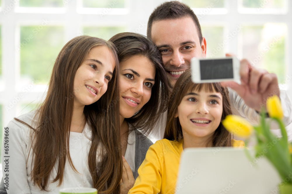 happy family making self portrait happy family making self portrait