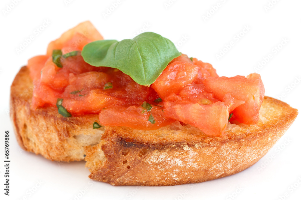 Classic italian bruschetta with tomato and basil on bread Classic italian bruschetta with tomato and basil on bread