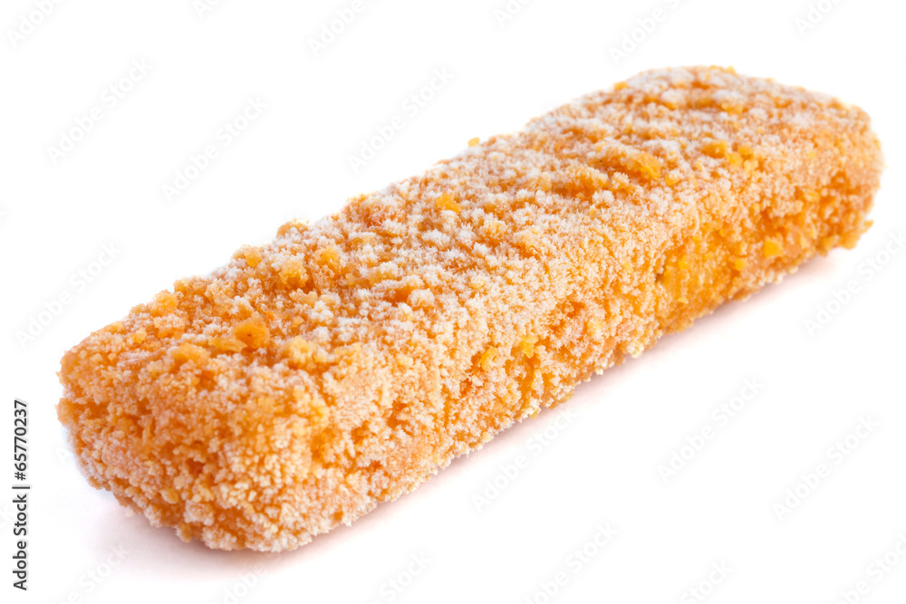 Frozen bread crumbed fish fingers on white Frozen bread crumbed fish fingers on white