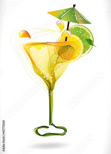 Abstract colorful cocktail with fruit over white
