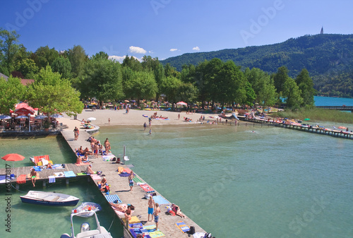 Beach on Lake Worth. Resort Portschach am Worthersee. Austria