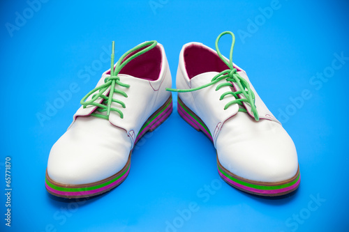 White shoes on a blue background