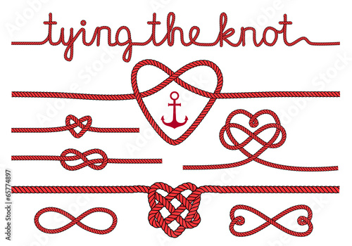 tying the knot, rope hearts for wedding, vector set