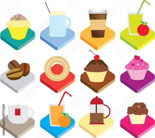 Flat colour detailed icons for coffee and coffee chops