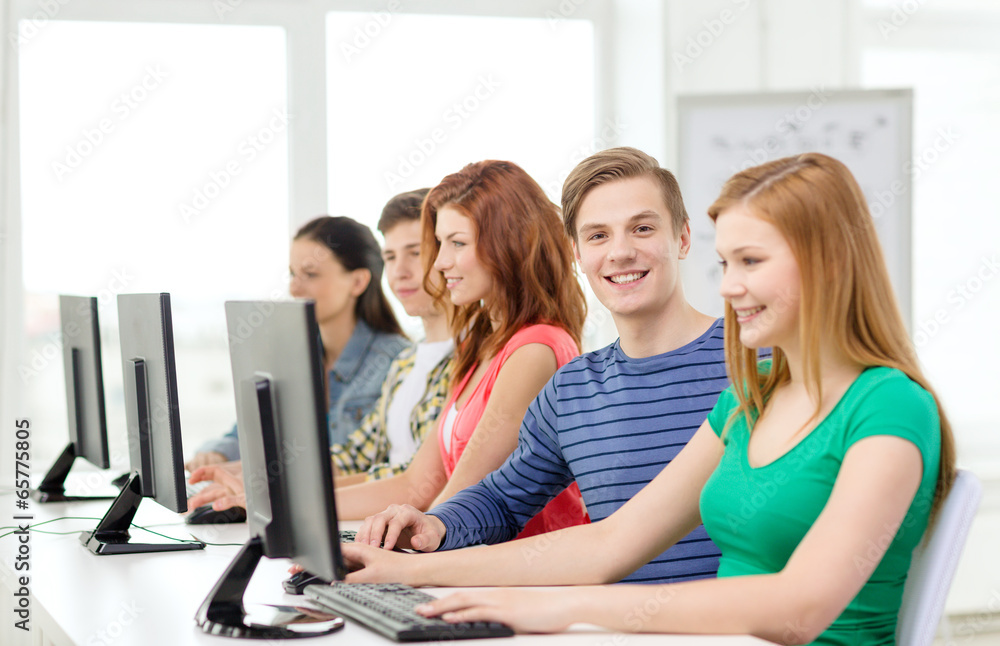 smiling student with computer studying at school smiling student with computer studying at school