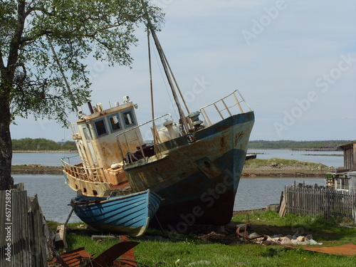 The old ship on coast.
