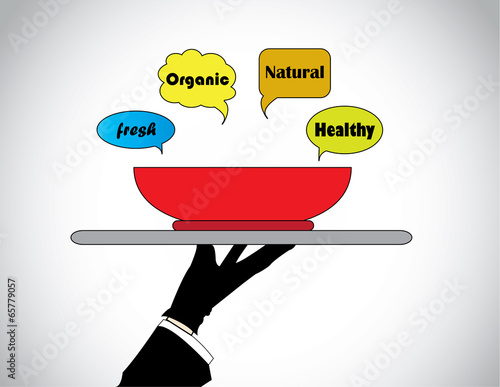 hand silhouette presenting fresh natural organic healthy food