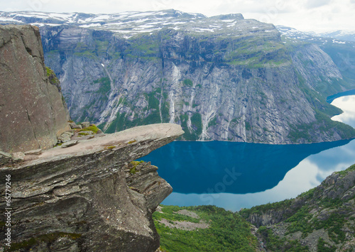 A vibrant picture of famous norwegian hiking place - trolltunga,